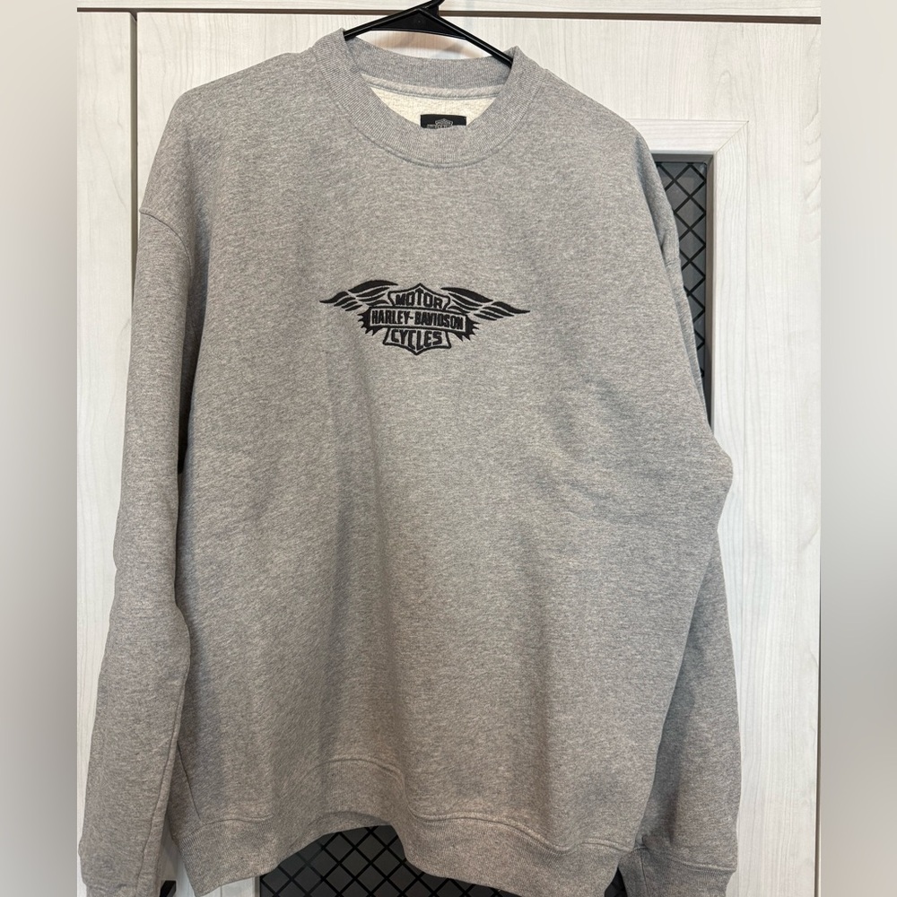 Men’s Harley Davidson Embroidered NWT Oversized crewneck Sweatshirt Heather Grey